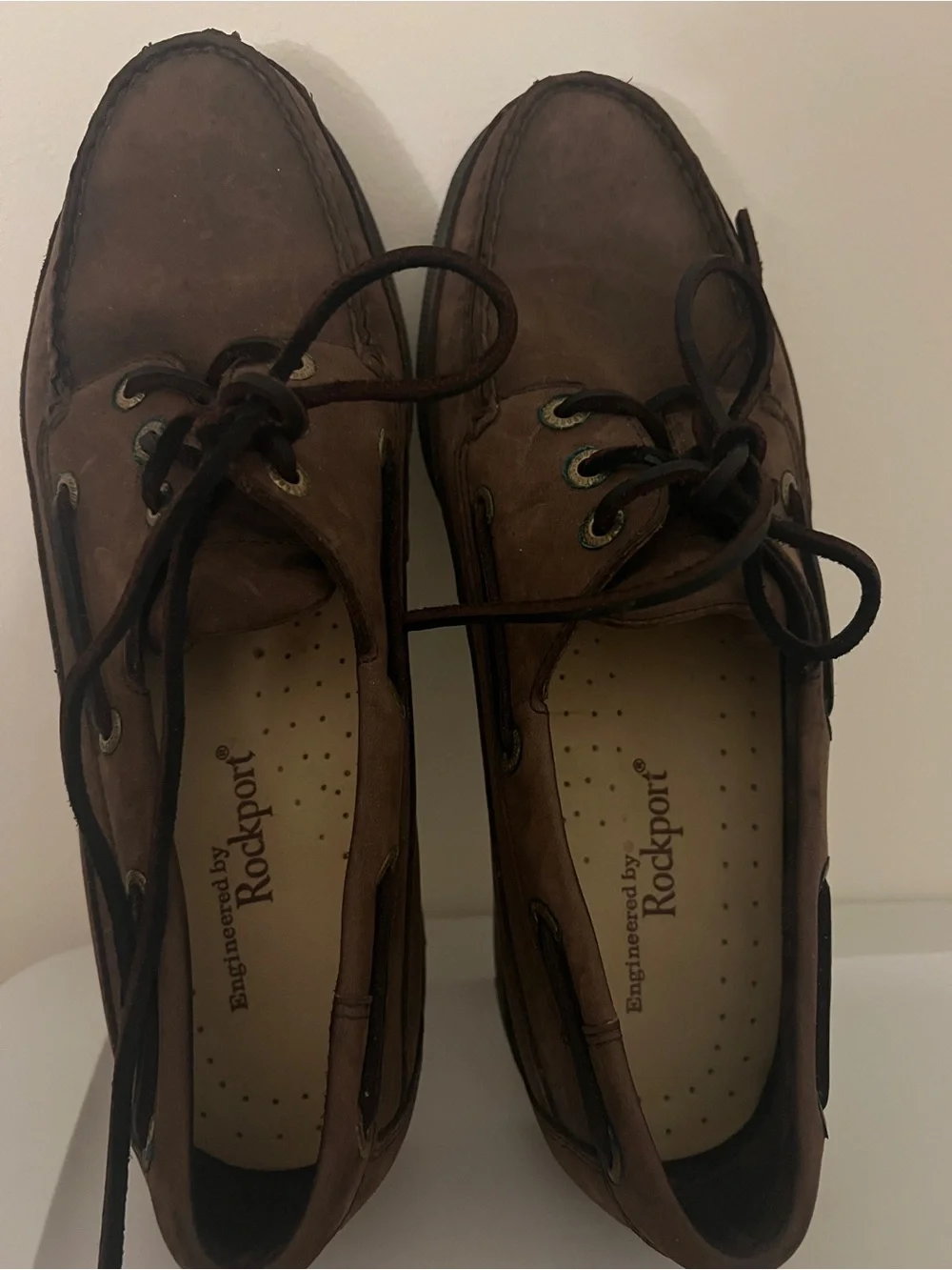Rockport Men's Brown Leather Boat Shoes with Dark Brown Laces
